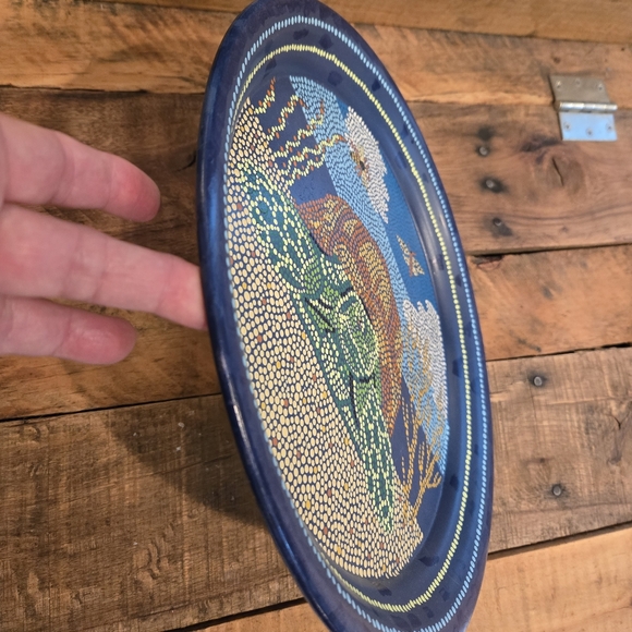 Turtle Handpainted Vtg Metal Plate/tray Upcycled Dot Art - Picture 4 of 6